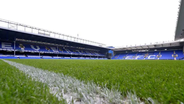 A general view of the Bullens Road Stand (L) and Park End Stand at Goodison Park