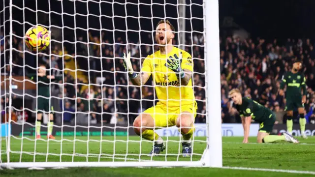 Brentford goalkeeper Mark Flekken after conceding Harry Wilson's equaliser for Fulham