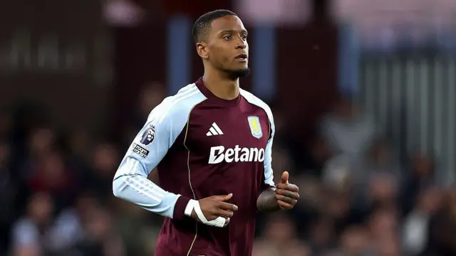 Ezri Konsa looks on whle playing for Aston Villa.