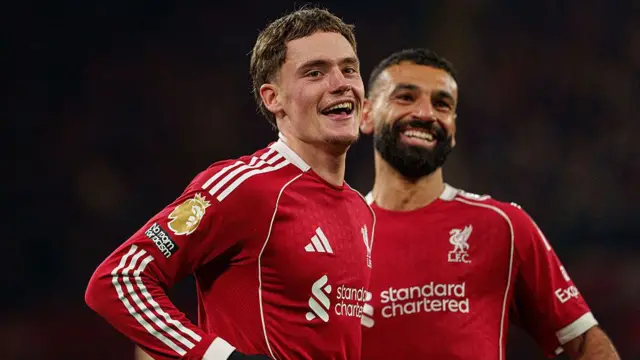 Florian Wirtz celebrating with Salah