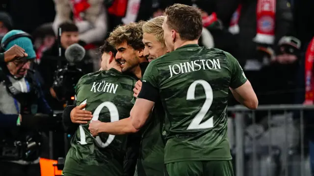 Celtic celebrate after their goal against Bayern Munich