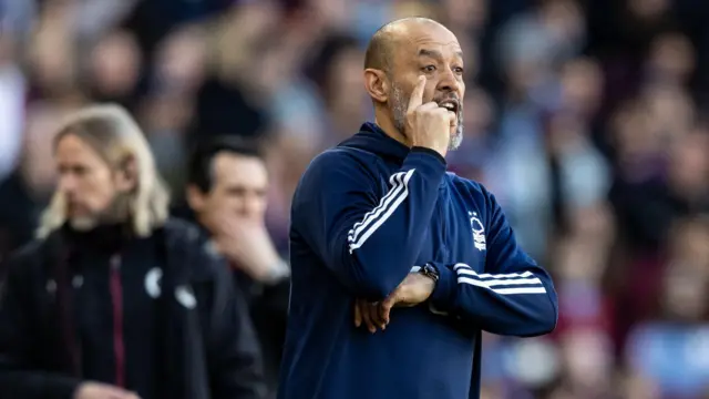 Nottingham Forest manager Nuno Espirito Santo issues instructions in their defeat by Aston Villa