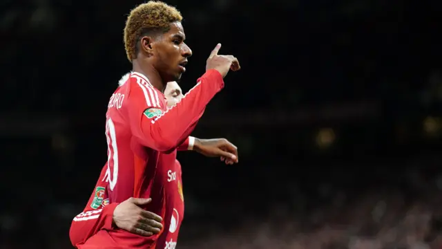 Marcus Rashford celebrates a goal for Manchester United