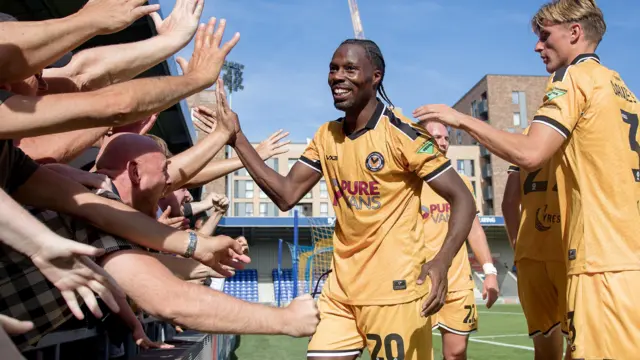 Yahya Bamba celebrates scoring for Newport County at AFC Wimbledon