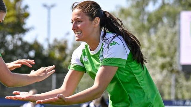 Calleigh Hedley celebrates scoring for Guernsey FC