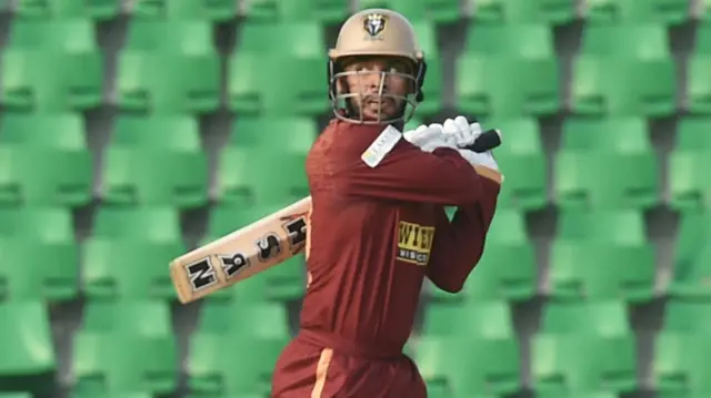 Usman Khan plays a shot during the Pakistan Super League (PSL) Season Eleven match 