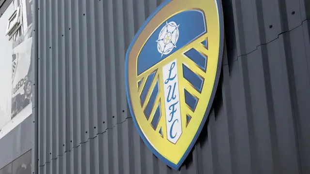 Leeds United badge on side of stand at Elland Road