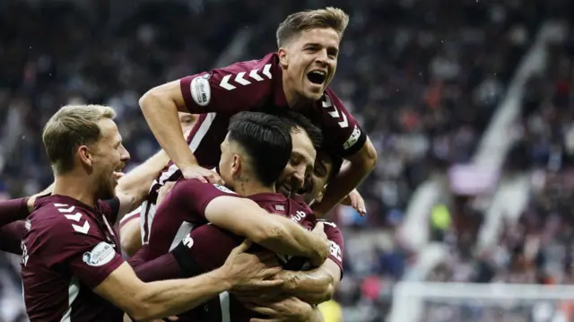 Hearts players celebrating