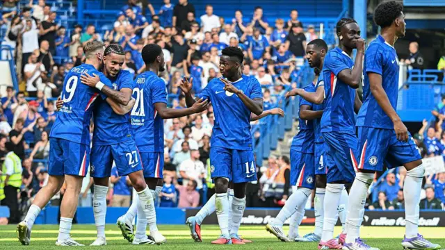  Players of Chelsea celebrate during the pre-season friendly match between Chelsea and Milan
