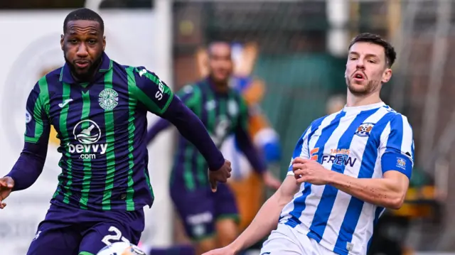 Hibernian's Junior Hoilett and Kilmarnock's Brad Lyons