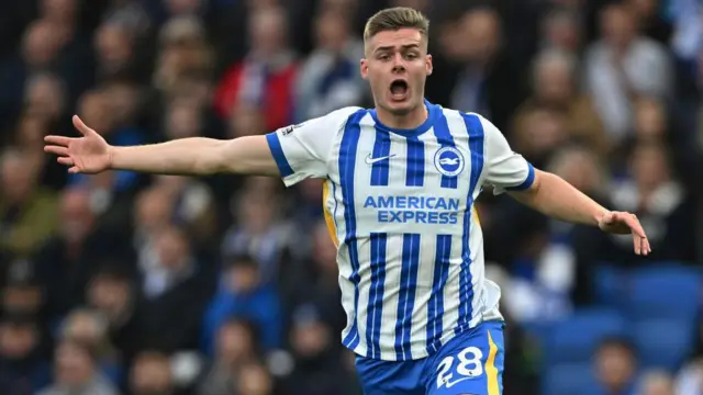 Evan Ferguson of Brighton & Hove Albion in action during the Premier League match against Wolverhampton Wanderers FC at Amex Stadium