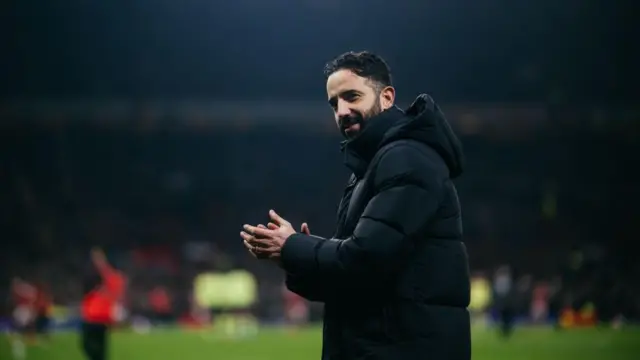  Ruben Amorim, Manager of Manchester United applauds fans