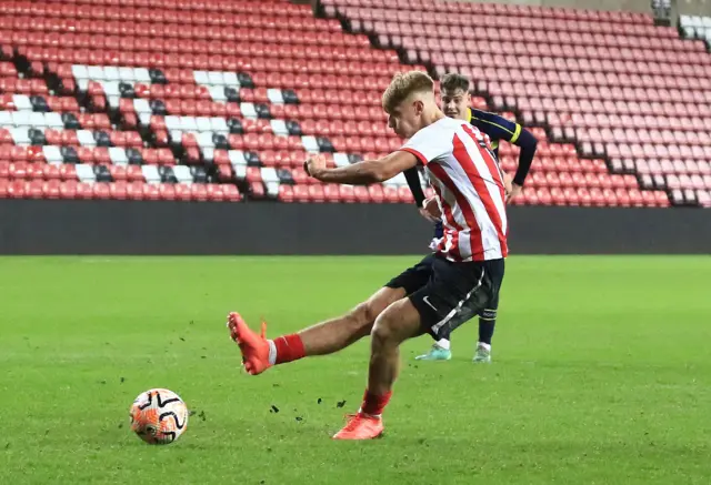 Tommy Watson strikes a ball at the Stadium of Light during Sunderland v Middlesbrough in the FA Youth Cup.