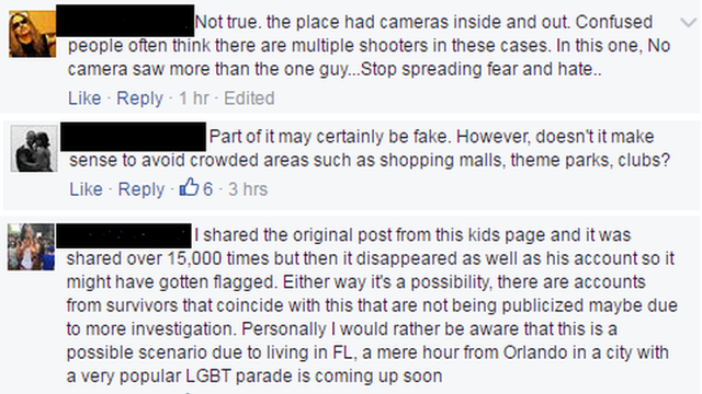 Comments on the original post suggested it was a fake account of the shooting in Orlando