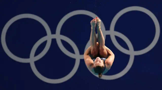 Grace Reid of Team Great Britain competes in the Women's 3m Springboard Preliminaries on day twelve of the Olympic Games Paris 2024 at Aquatics Centre on August 07, 2024 in Paris, France.