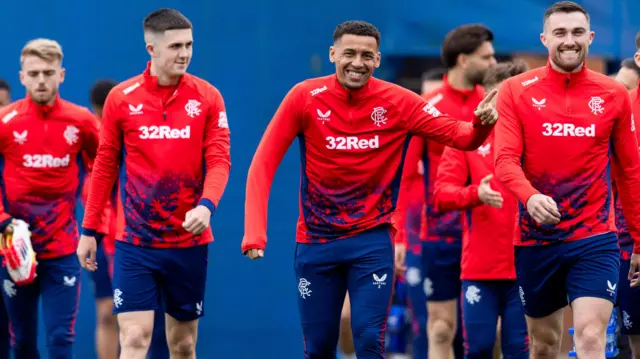 Rangers players in training