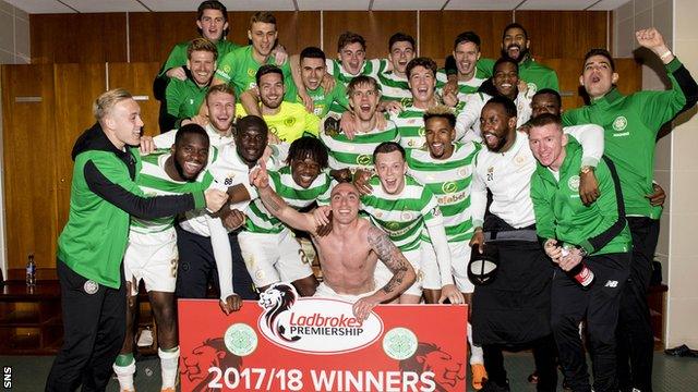 Celtic celebrate their seventh consecutive title