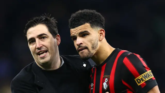 Bournemouth manager Andoni Iraola and Dominic Solanke 