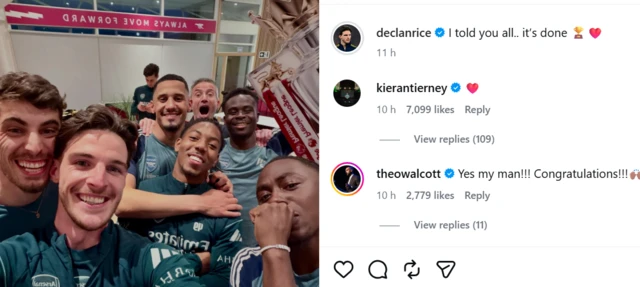 Declan Rice Instagram reads - I told you all it's done