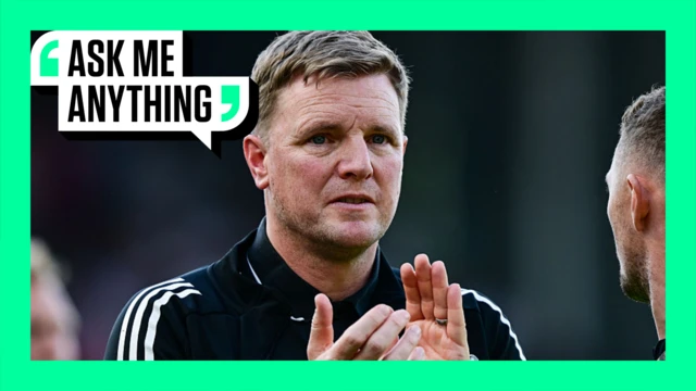 A close-up image of Eddie Howe clapping his hands. The image is surrounded by a green border with 'Ask Me Anything' in the top corner.