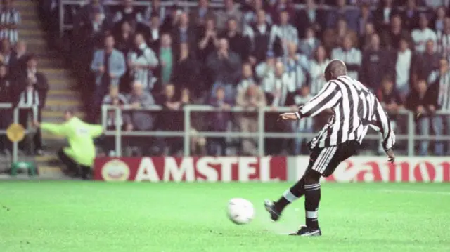 Faustino Asprilla scoring a penalty