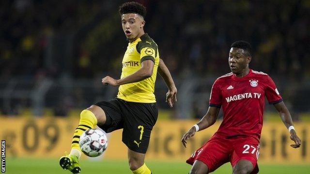 Jadon Sancho in action against Bayern Munich