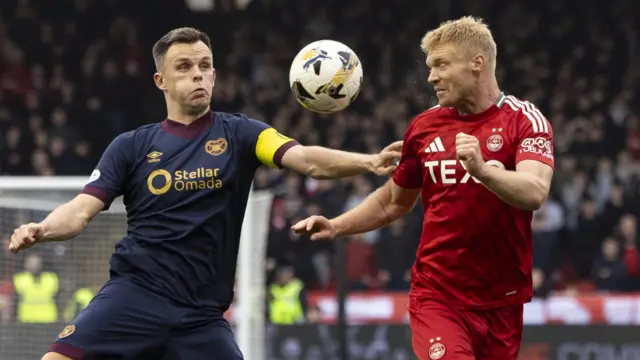  Hearts' Lawrence Shankland and Aberdeen's Sivert Heltne Nilsen