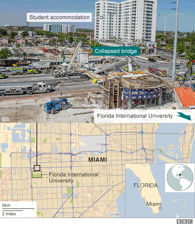 Map showing the location of the bridge collapse