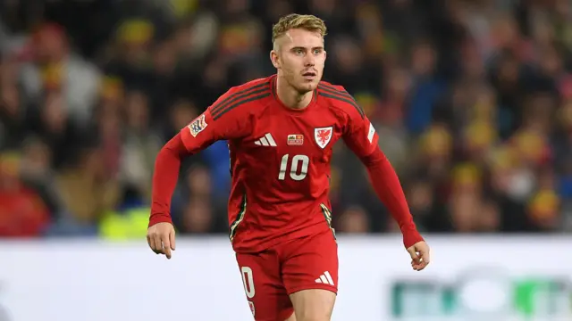 Ollie Cooper in action for Wales against Montenegro in the Nations League