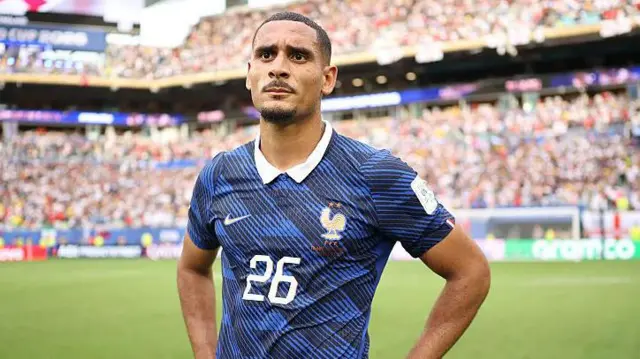 Maxence Lacroix, playing for France in the Fifa World Cup 2026 Bronze Final between France and England.