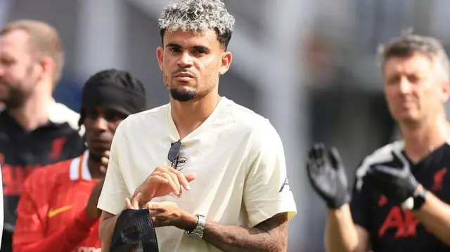 Luis Diaz looks on during pre-season for Liverpool