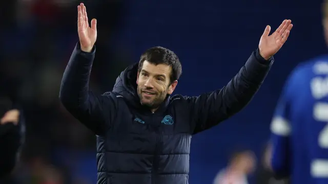 Brian Barry-Murphy raises his arms in celebration after Cardiff beat Stevenage