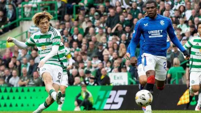 Kyogo Furuhashi stroked in Celtic's second goal against Rangers