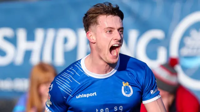 John McGovern celebrates one of his Dungannon Swifts goals this season