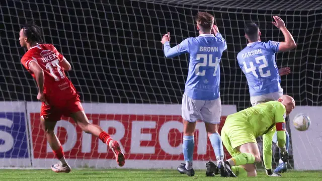 Josh Ukek puts Portadown ahead at the Showgrounds