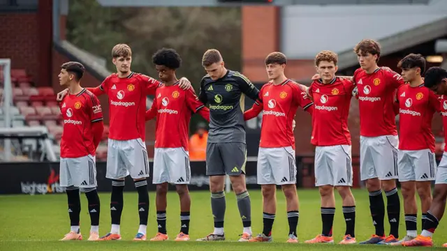 Manchester United Under-21s line up before their match