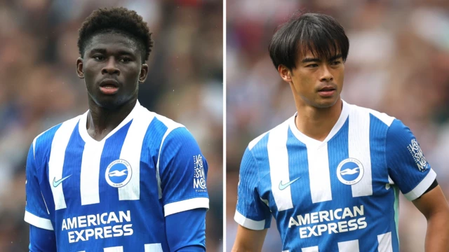 Carlos Baleba and Kaoru Mitoma split image
