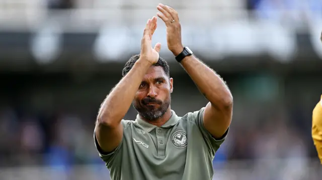 Newport manager Hayden Mullins during his sides 5-3 loss away at Bristol Rovers.