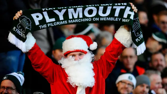 Plymouth Argyle fan dressed as Santa