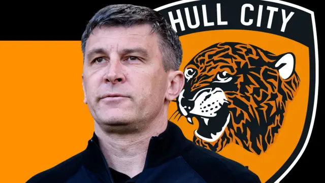 A graphic of Sergej Jakirovic in front of a black and orange background and a Hull City badge