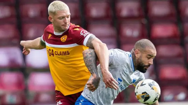 Motherwell's Liam Gordon and Kilmarnock's Kyle Vassell