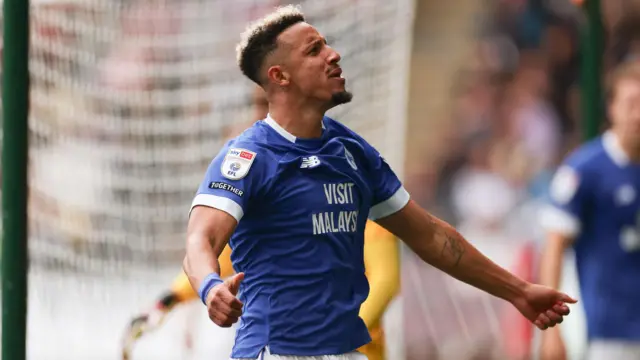 Callum Robinson celebrates his equaliser at Swansea