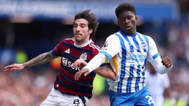 Sandro Tonali and Carlos Baleba playing for Brighton