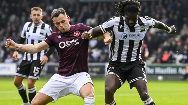 Hearts' Lawrence Shankland and St Mirren's Richard Taylor