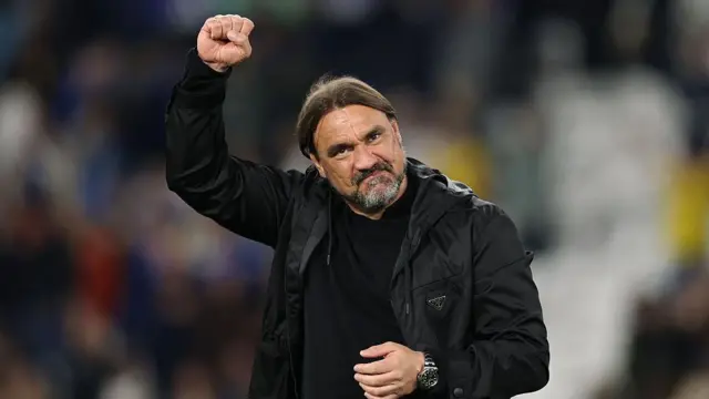 Daniel Farke celebrates with the fans after the Premier League match between Leeds United and Burnley.