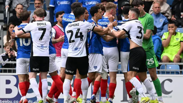 Portsmouth and Birmingham City players involved in a scuffle