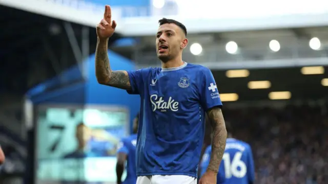 Dwight McNeil of Everton celebrates scoring his team's second goal during the Premier League match between Everton FC and Crystal Palace FC at Goodison Park