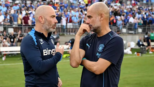 Enzo Maresca and Pep Guardiola in conversation