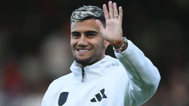 Fulham midfielder Andreas Pereira waves to the crowd