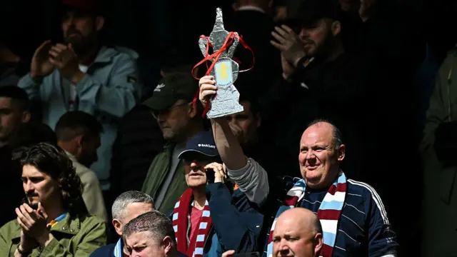 Villa fan with tin foil FA Cup